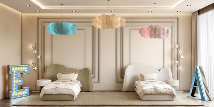 A simple and modern Kid's Bedroom for twins.