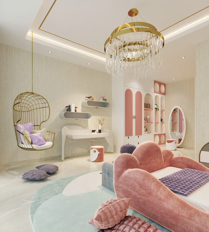 luxury girls room in pink tones with the most amazing details