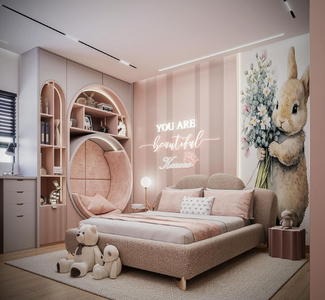 A Dreamy Girl's Bedroom Design in Pink Tones