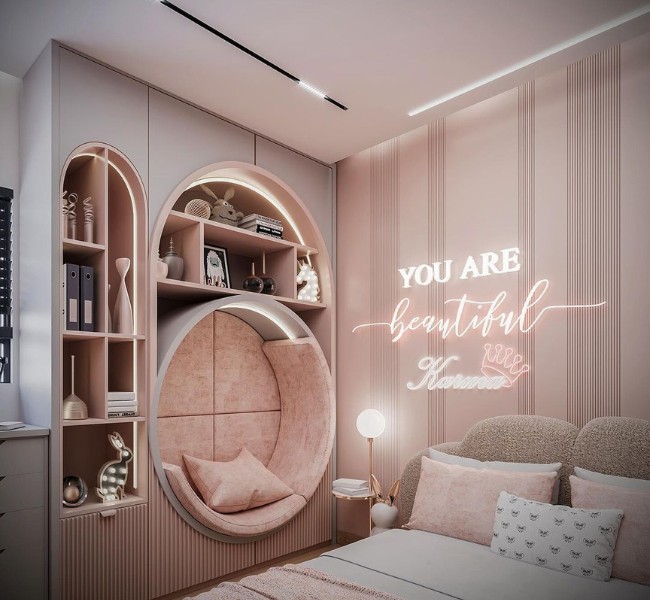 A Dreamy Girl's Bedroom Design in Pink Tones