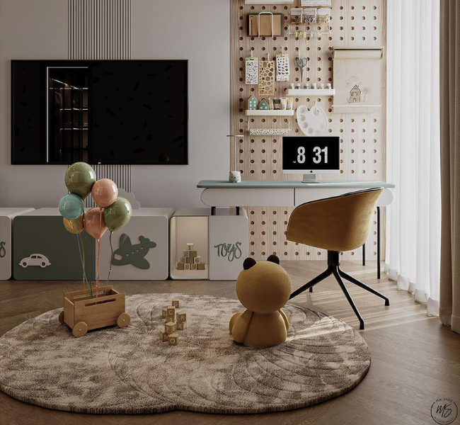 A Modern and Luxury Kids' Bedroom Design with Green Hues