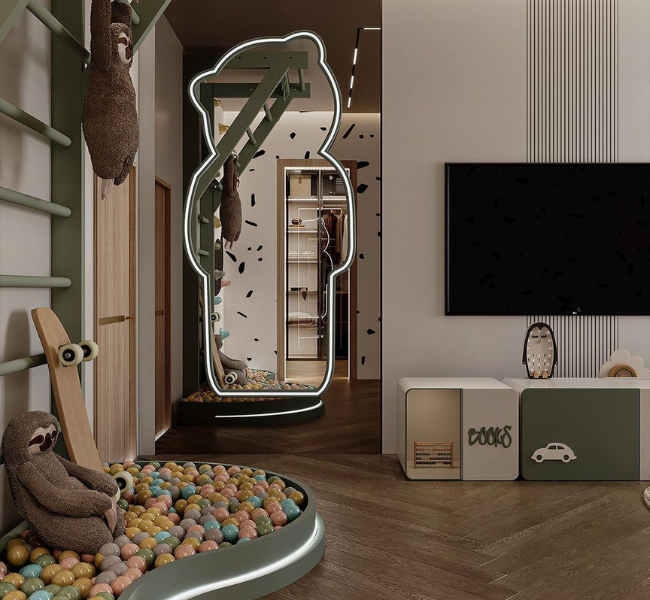 A Modern and Luxury Kids' Bedroom Design with Green Hues