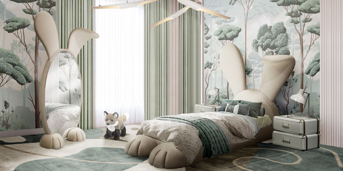 Bunny Dreams: Explore the Peaceful Ambiance of Beige and Green in This Bedroom
