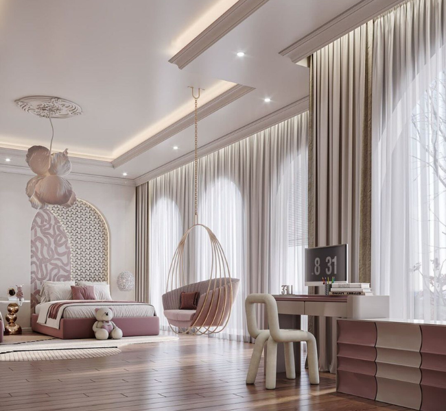 Enchanting Pink Haven: Dreamy Girls' Bedroom in Abu Dhabi