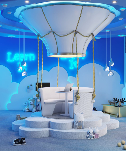 Full-color Whimsy: A Kids' Bedroom Design In Neon Blue