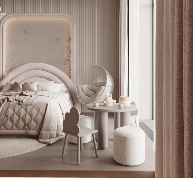 Girl Bedroom in Pink Pastel Tones