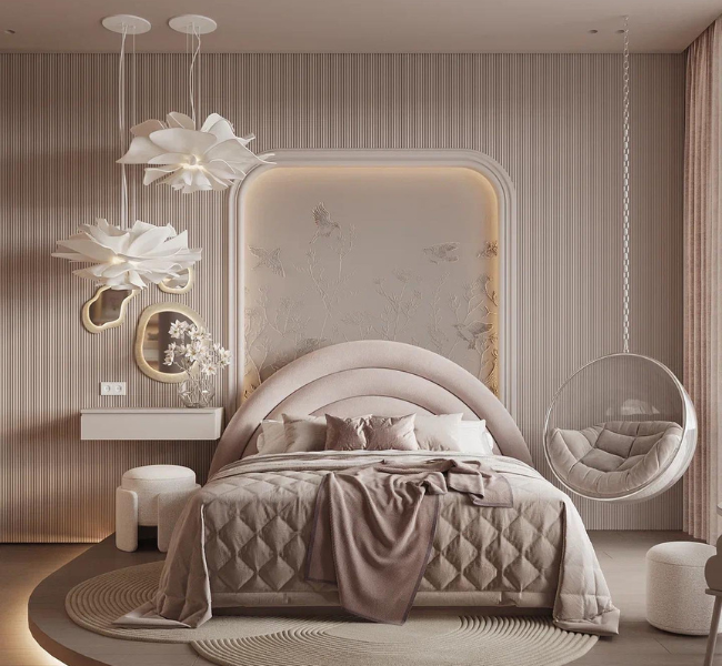 Girl Bedroom in Pink Pastel Tones