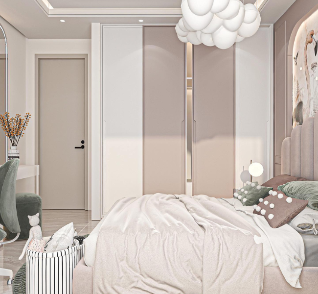 Luxury Girl Bedroom in Pastel Pink