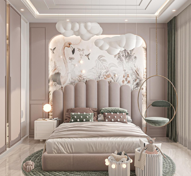 Luxury Girl Bedroom in Pastel Pink