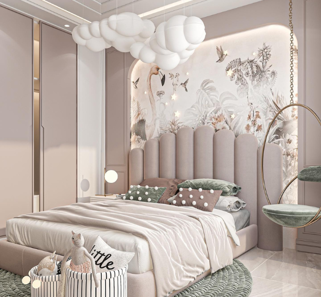 Luxury Girl Bedroom in Pastel Pink