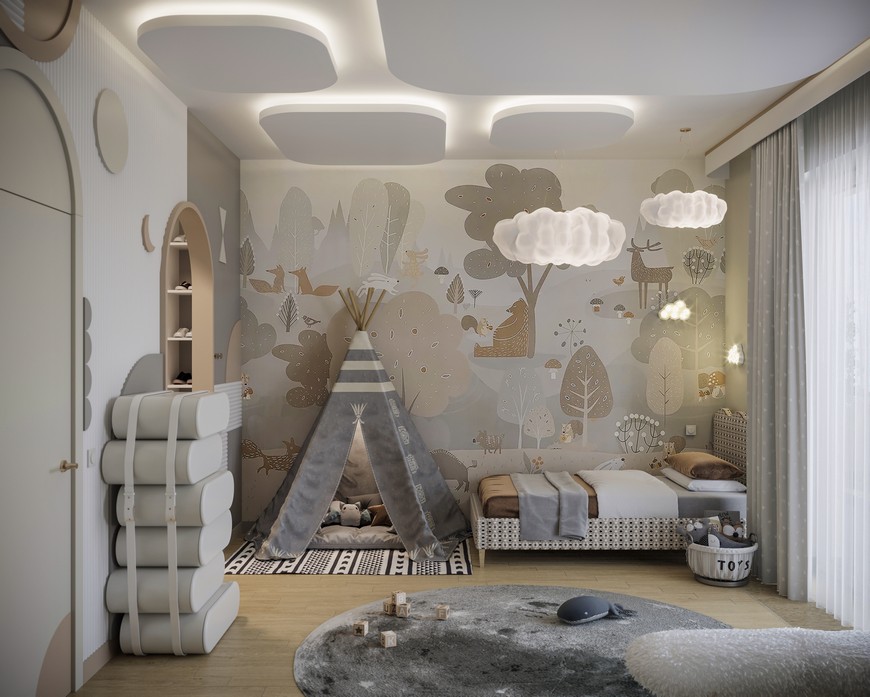 Cloudy Kids Bedroom Design with Modern Elements