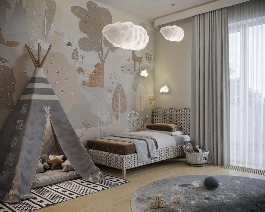 Cloudy Kids Bedroom Design with Modern Elements Cloudy Kids Bedroom Design with Modern Elements