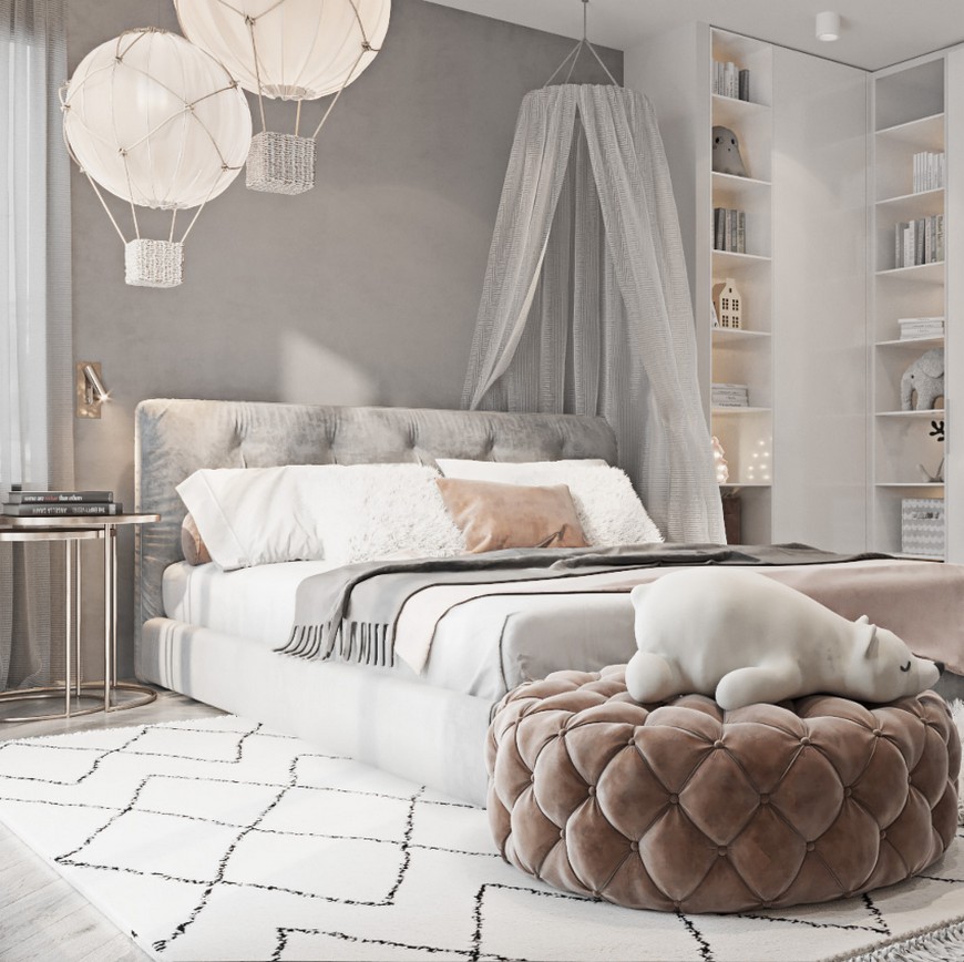 Contemporary Girl's Bedroom in Soft Tones
