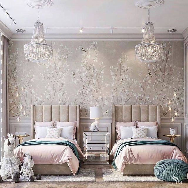 Girls' Decor By Studia 54: Pastel Cherry-Trees Shared Bedroom