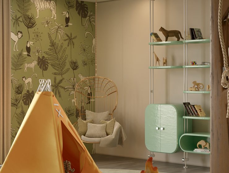 Luxury kids playroom design with a jungle theme