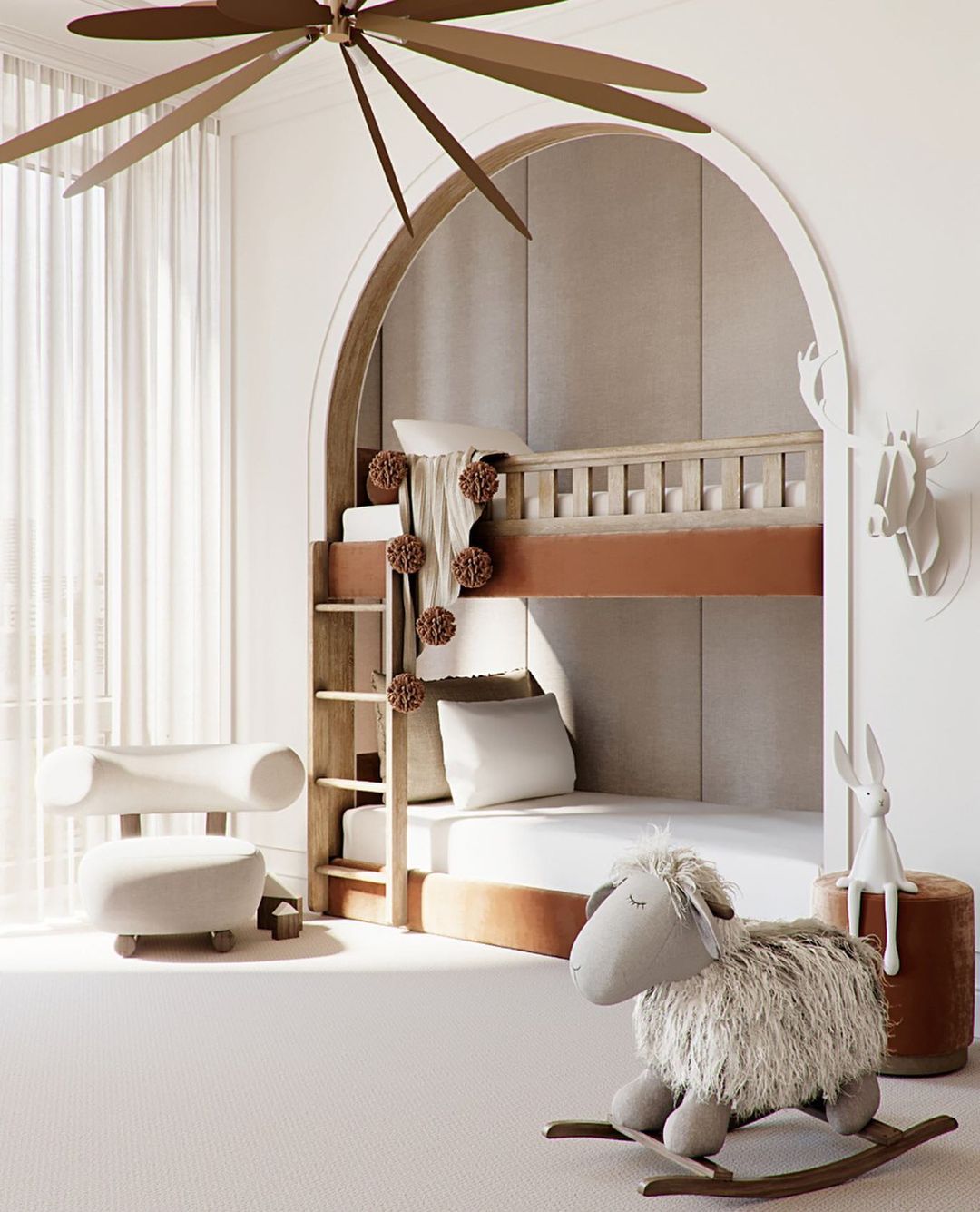 Neutral shared kids bedroom designed by Beindesign Neutral shared kids bedroom designed by Beindesign