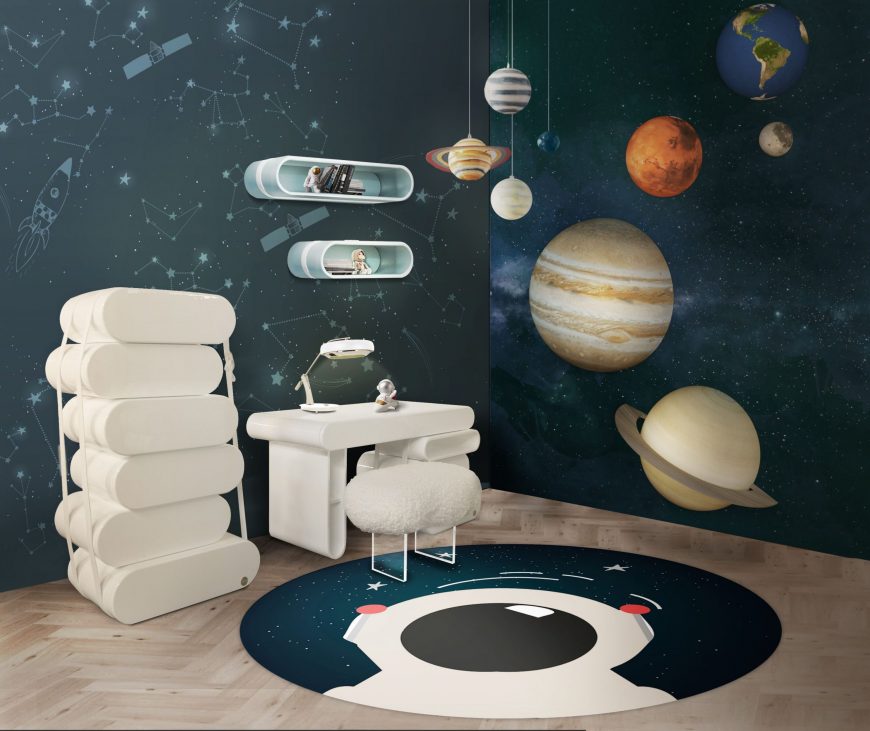 Fun Study Area Design for a Kid's Room with a Planetary Inspiration