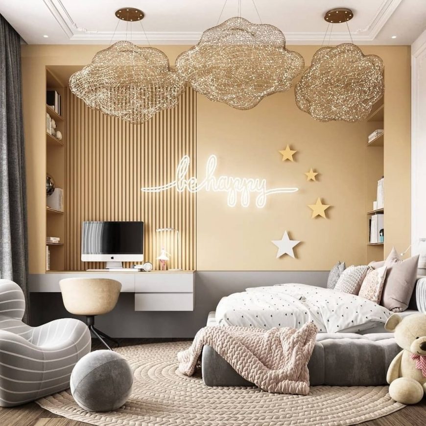 Adorable Kids Bedroom Design by StudioNacrt in soft Yellow Tones
