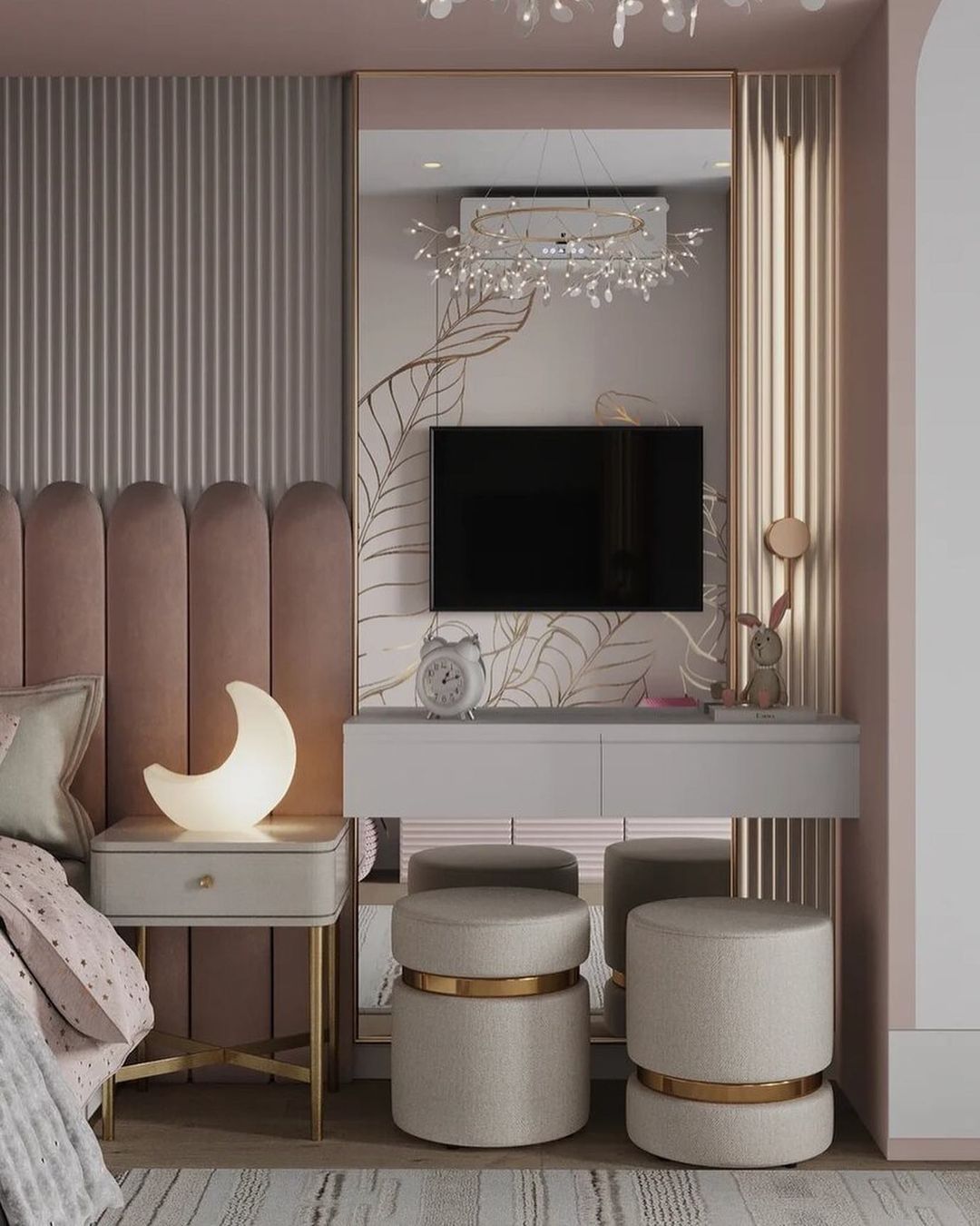 Cute Girls' Bedroom With Blush Pink Shades by Marina Stolbunova