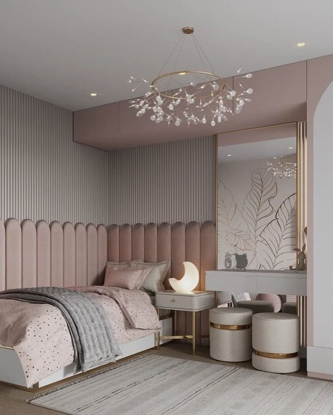 Cute Girls' Bedroom With Blush Pink Shades by Marina Stolbunova