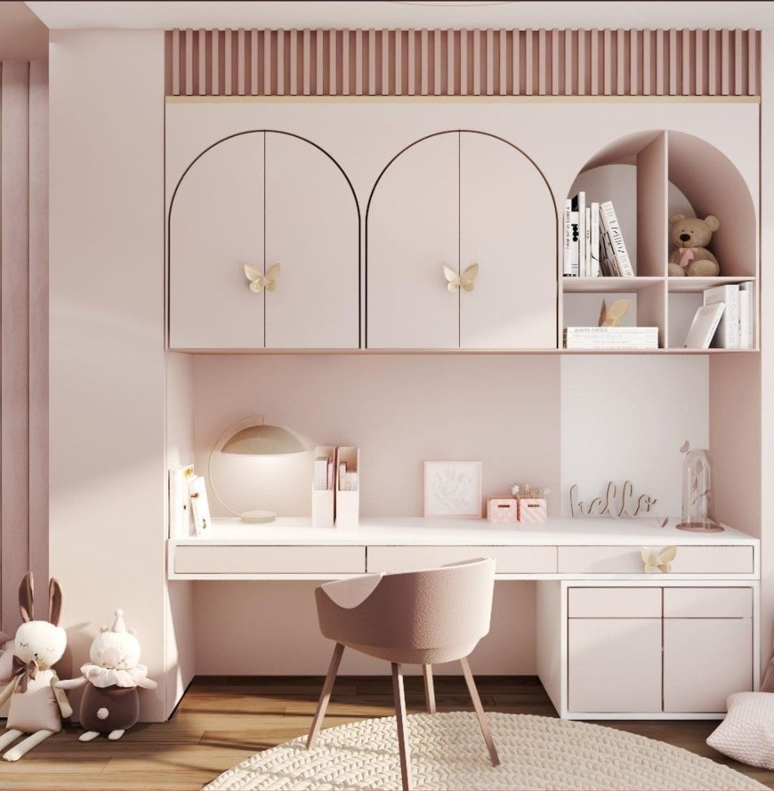 Cute Study Area Full Of Pink Shades By PUJO Architects
