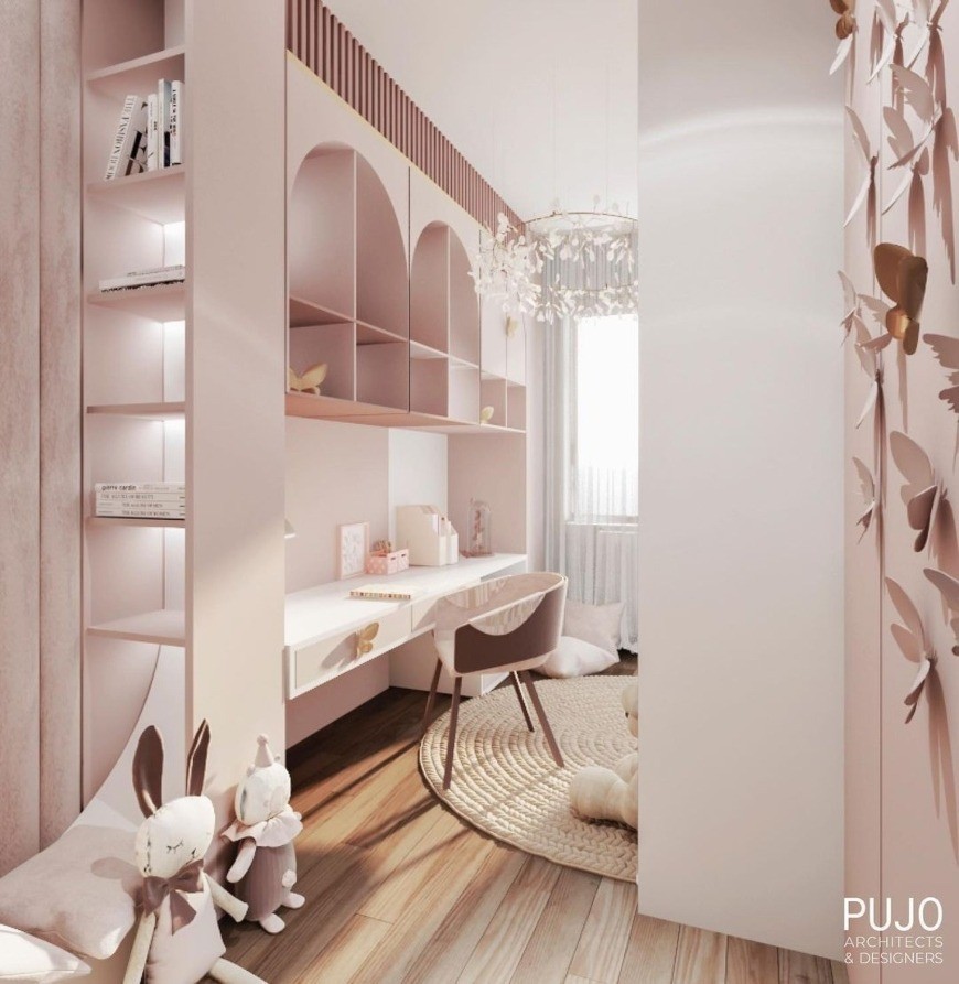 Cute Study Area Full Of Pink Shades By PUJO Architects