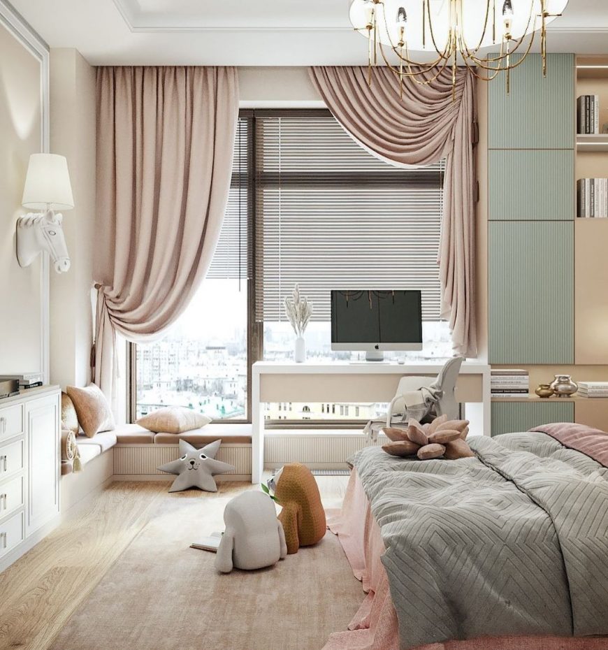 Sweet Girls' Room With Adorable Pink Shades