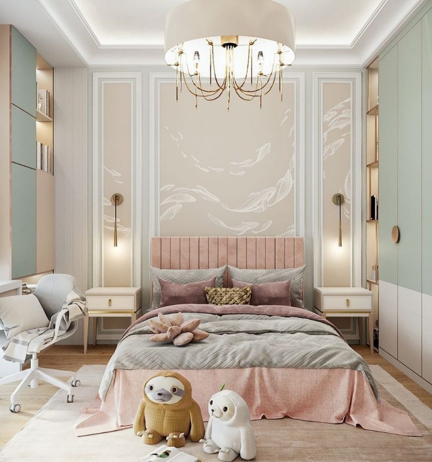 Sweet Girls' Room With Adorable Pink Shades