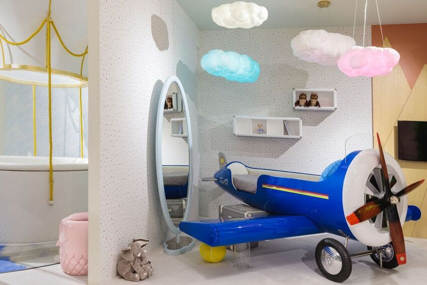 Modern Boys' Bedroom With A Airplane Shaped Bed
