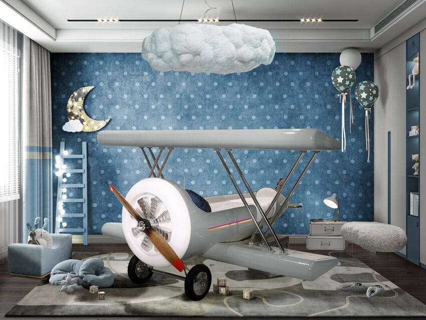 Modern Boys' Bedroom With An Airplane Bed