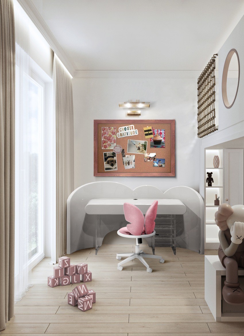 Modern Girl's Study Area: Neutral Tones Meet A Touch Of Pink Modern Girl's Study Area: Neutral Tones Meet A Touch Of Pink